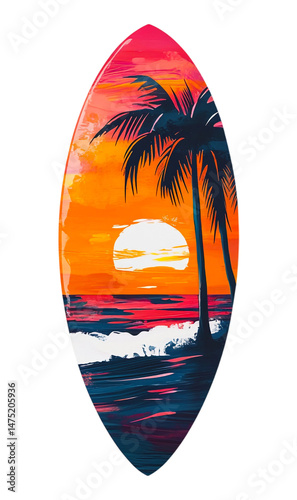 Tropical sunset scene with palm trees on a transparent background a vivid beach landscape in a vibrant artistic style
