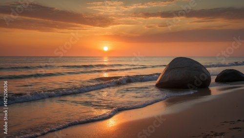 Fototapeta Naklejka Na Ścianę i Meble -  Scenic sunset reflection on the Baltic Sea shoreline in Kaliningrad