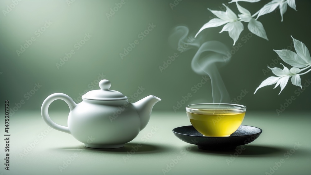 Fototapeta premium Warm Japanese tea on a paper background