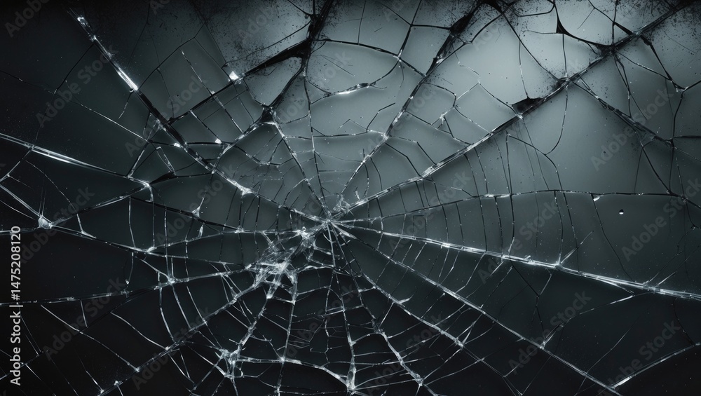 Obraz premium Distressed cracked glass overlay with black smashed screen, dust, scratches, fingerprints, stains, and noise effects suitable for photo editing.