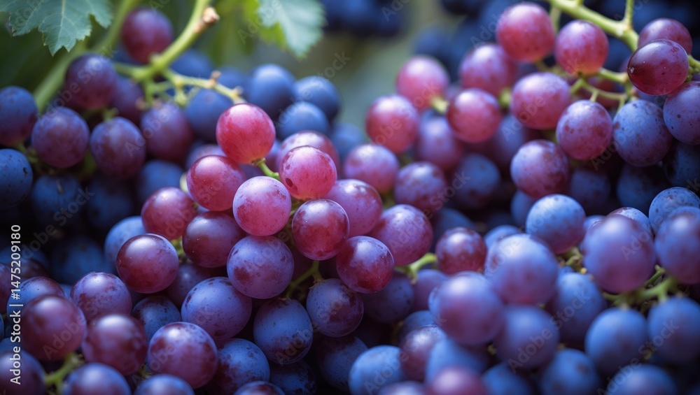 Fototapeta premium Red wine grapes scene featuring dark, blue, and purple grapes