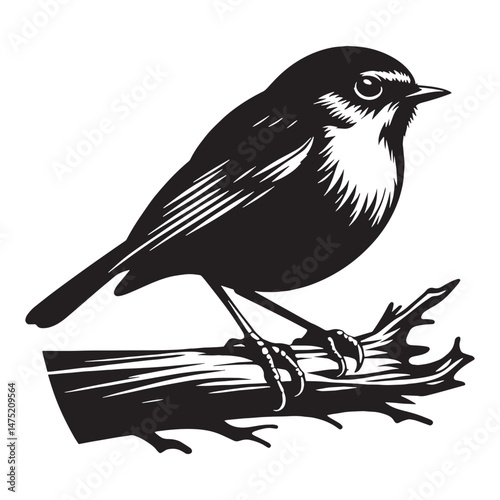 Bright-Eyed Robin silhouette among the trees – Robin illustration – Minimalist Robin vector – Bird silhouette

