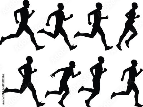Dynamic Running Man Silhouettes A Collection of Male Figures in Various Motion Poses for Sports and Fitness
