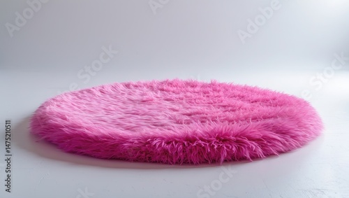 Woven textile round carpet with purple hue on household floor