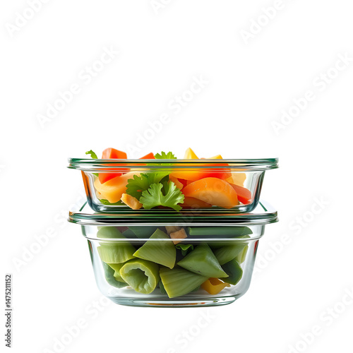 Glass meal prep containers on withe background

