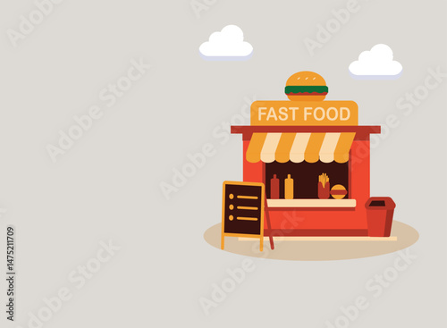Flat Vector Fast Food Kiosk Illustration
