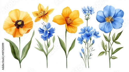 Vibrant Summer Wildflower Arrangement with Yellow and Blue Roses