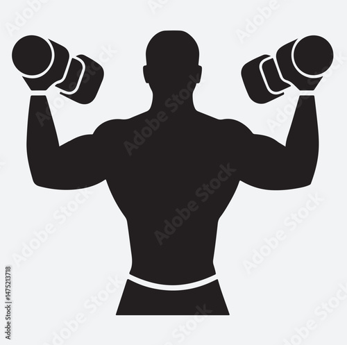a sport icon of an athlete lifting dumbbell silhouette vector art illustration, silhouette of man lifting weights