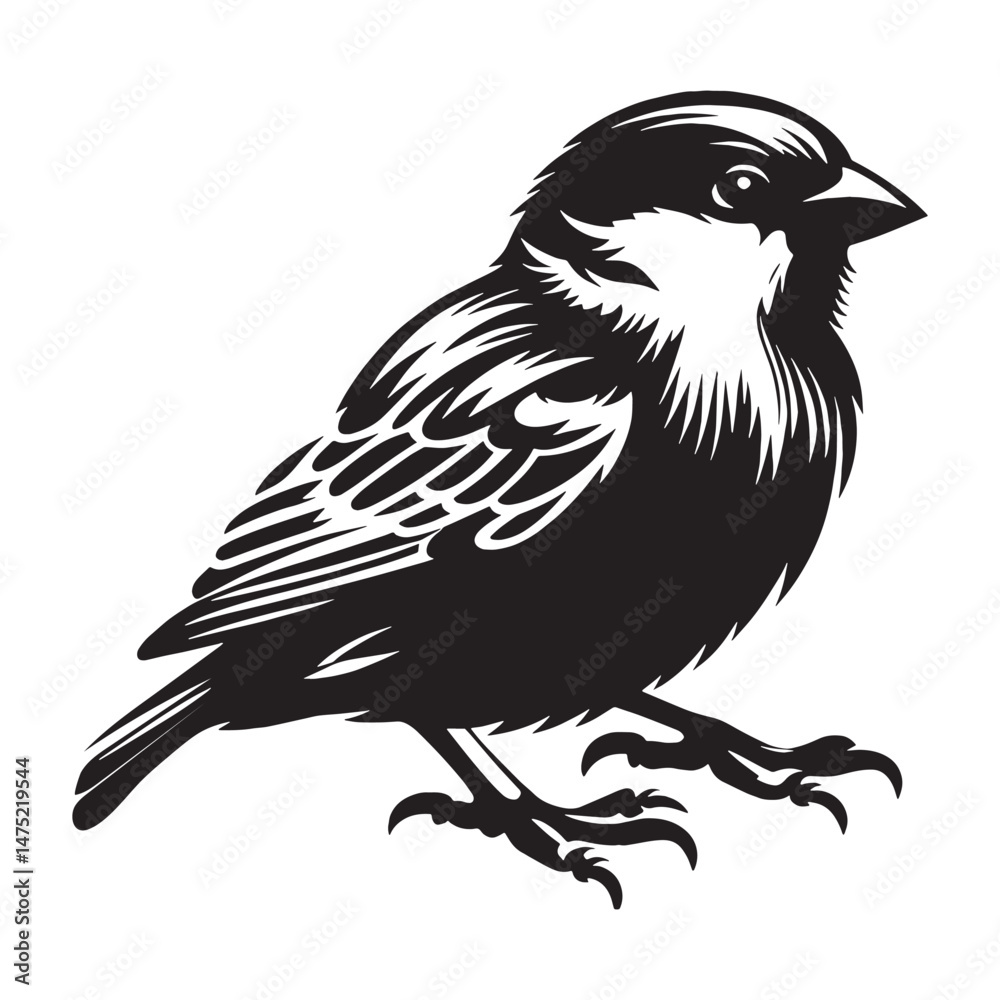 Naklejka premium Morning Sparrow silhouette in peaceful flight – Sparrow illustration – Minimalist Sparrow vector – Bird silhouette