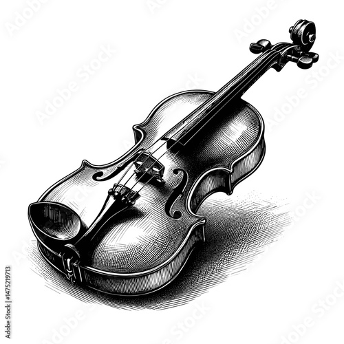 Violin in monochrome sketch style in black and white for music