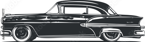 Side view illustration of a classic vintage car with retro design and black finish