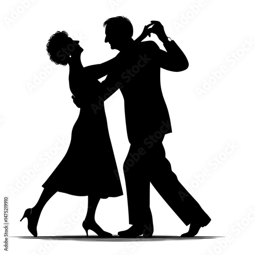 Silhouette couple dancing dramatically on white background