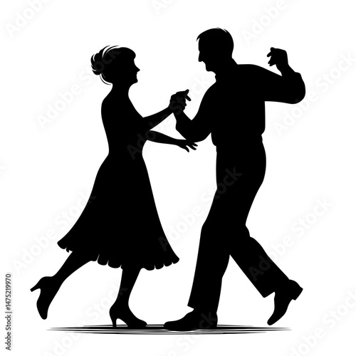 Silhouette couple dancing on white background