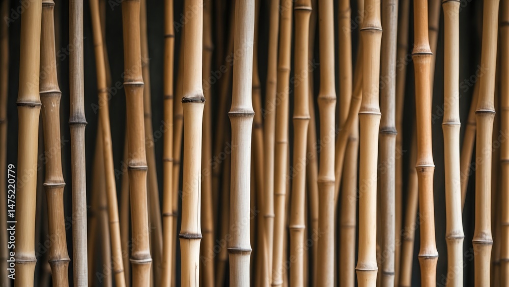 Fototapeta premium Forest-inspired bamboo background with textured vertical stalks in warm brown shades