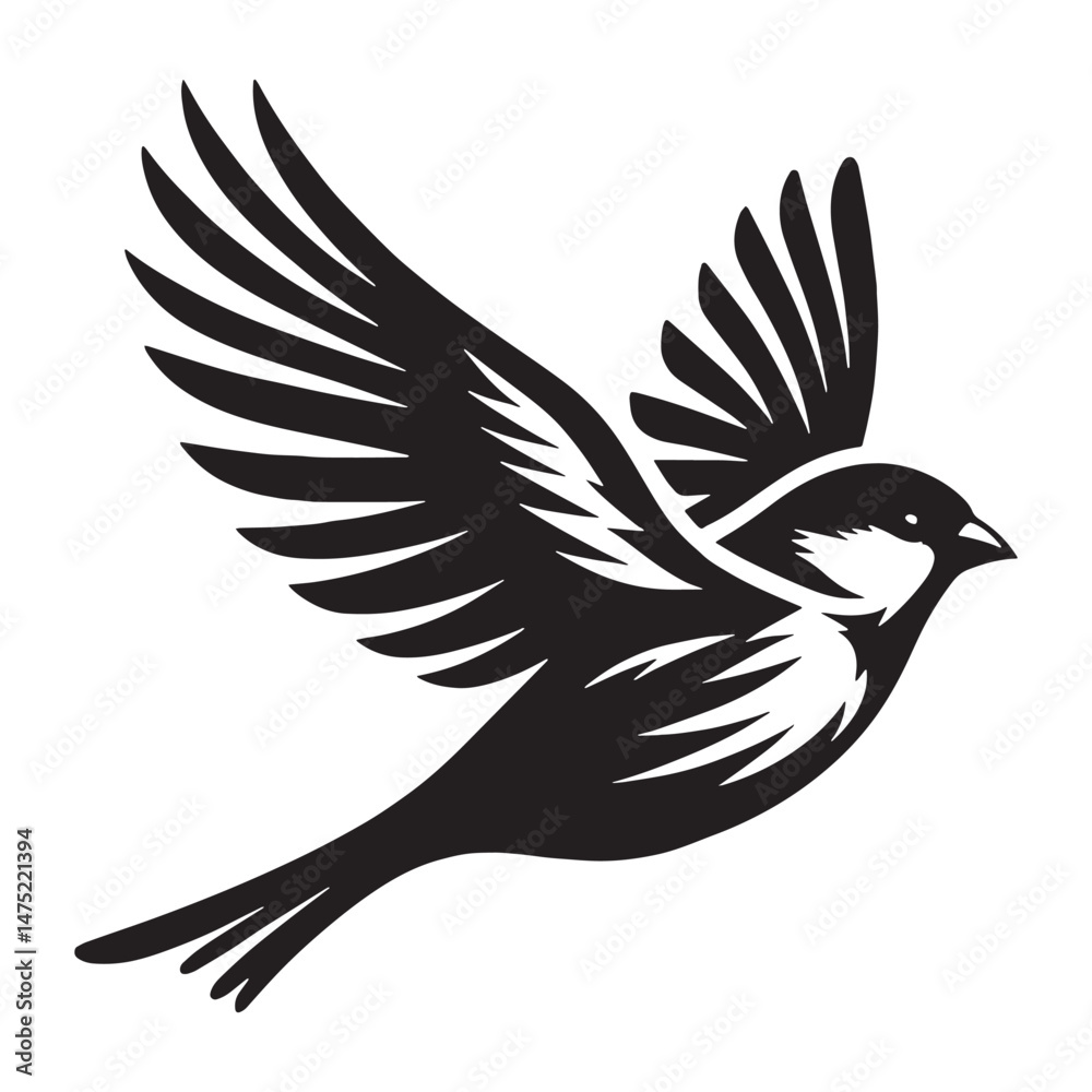 Obraz premium Vibrant Sparrow silhouette caught mid-flight – Sparrow illustration – Minimalist Sparrow vector – Bird silhouette