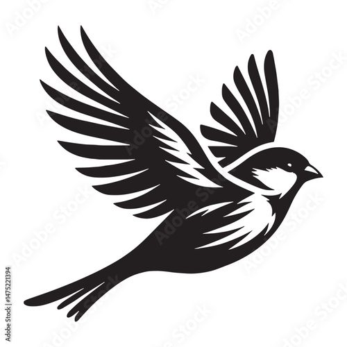 Vibrant Sparrow silhouette caught mid-flight – Sparrow illustration – Minimalist Sparrow vector – Bird silhouette

