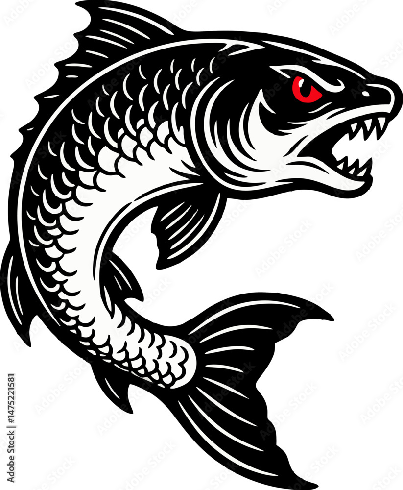 Naklejka premium Fierce Red-Eyed Fish in Bold Black Vector Style