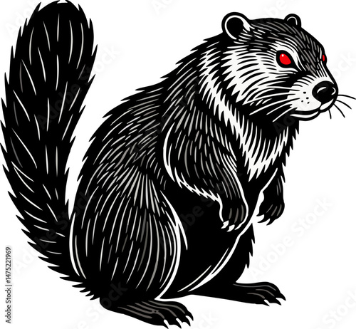 Wallpaper Mural Red-Eyed Beaver with Bold Black Fur in Fierce Vector Style Torontodigital.ca