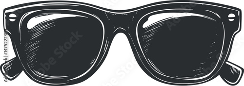 Black retro sunglasses with thick frames and dark lenses, stylish summer accessory.