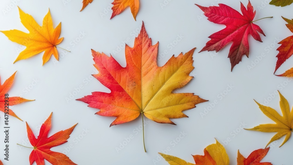 Fototapeta premium Colorful Fall Foliage Background with Isolated Leaves and Texture