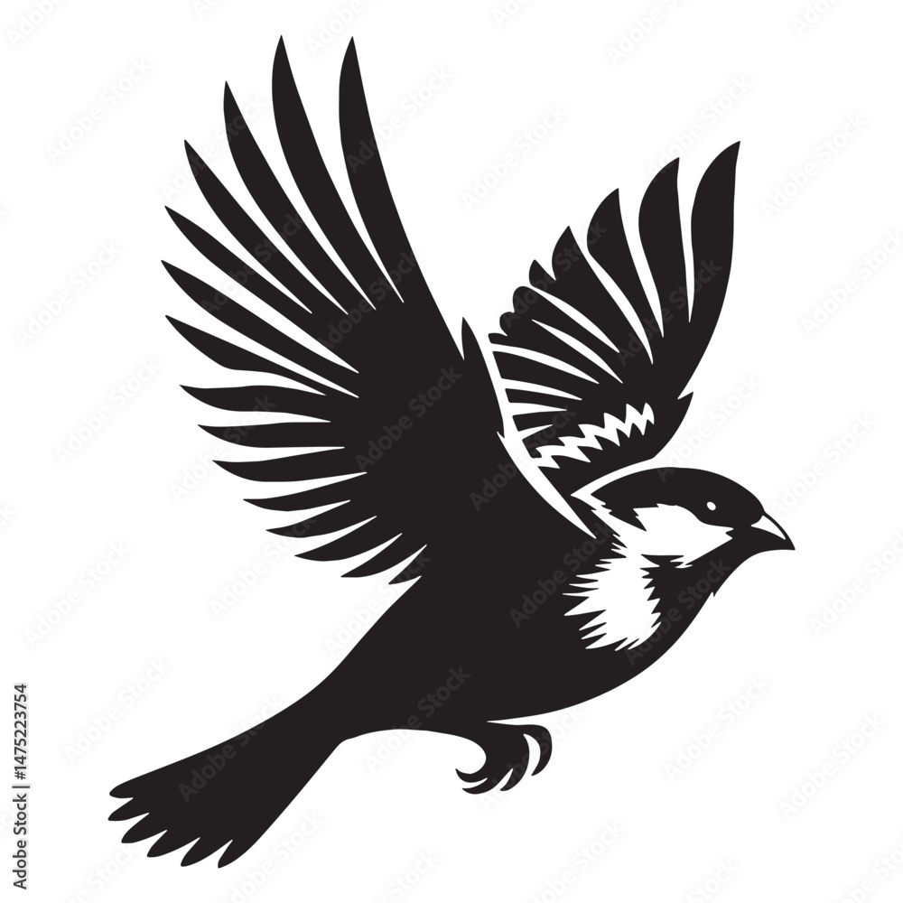 Obraz premium Quiet Sparrow silhouette resting on a branch – Sparrow illustration – Minimalist Sparrow vector – Bird silhouette