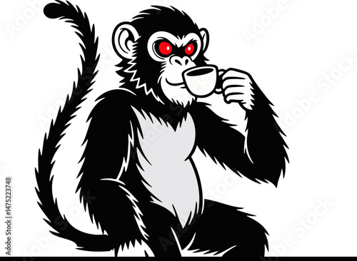 Wallpaper Mural Red-Eyed Monkey Holding Coffee Cup in Playful Vector Style Torontodigital.ca