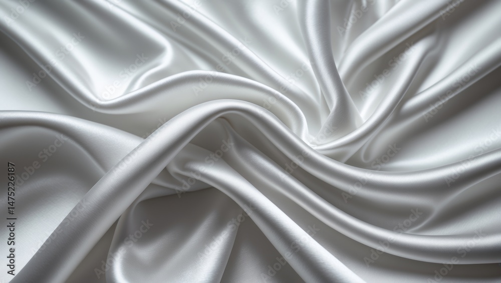 Fototapeta premium Natural white and gray satin textile with a soft, blurred silk pattern creating a serene panorama background