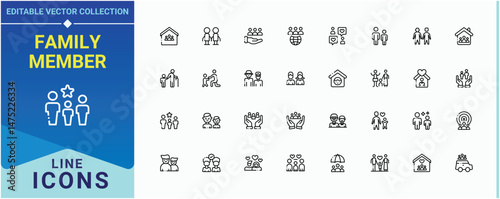 Family Member simple icon set. Pack of people, person, man, couple and more. Family People icon set. Minimalist icons pack. Signs for web and mobile app.