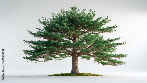 Single Pine Tree Against White Background, Isolated photo