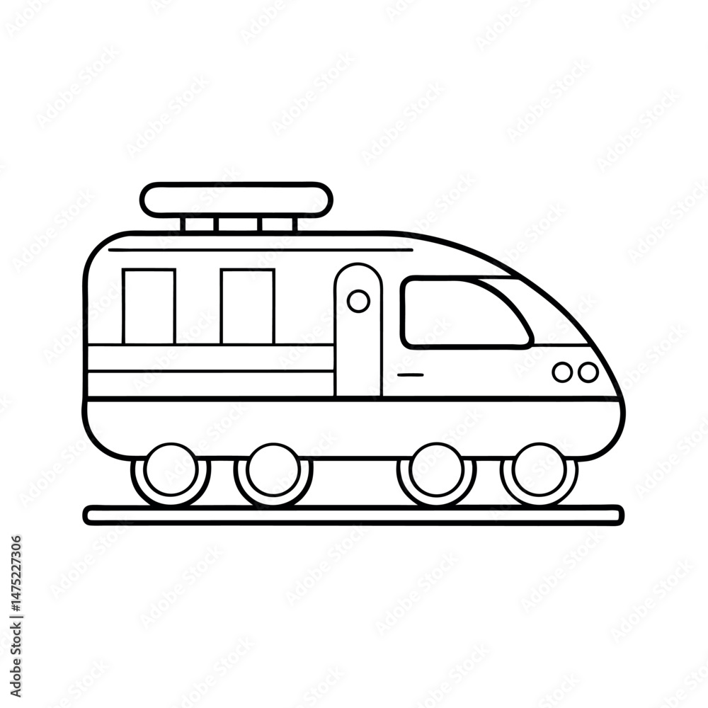 Fototapeta premium Cartoon Train Outline Line Art Vector Sketch