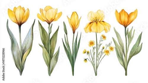 Wallpaper Mural Vibrant Yellow Iris Flowers on White Background Torontodigital.ca