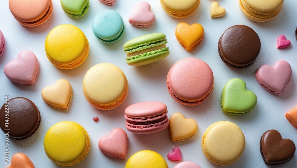 Obraz premium Top view of creatively designed macaroons cake on an isolated background