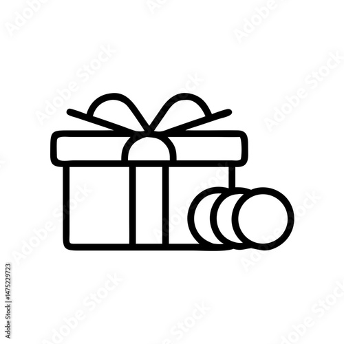 Gift box with coins in minimalist black and white design  