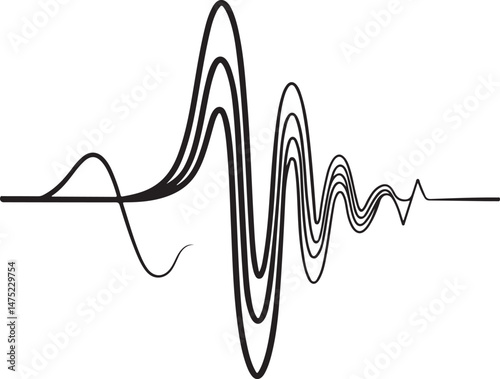 Sound wave, Physics and Science, Black and White Vector Illustration, Sketch Drawing Line Linear Symbol Icon Engraving, Hand-drawn Isolated