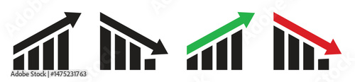 Collection of up and down arrow graphic icons. Symbol of growth, decline and more. Vector illustration