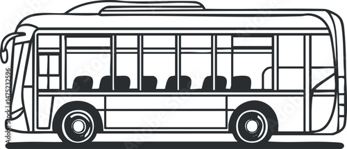Black and white line drawing of a modern bus side view showing windows and seats for public transportation use