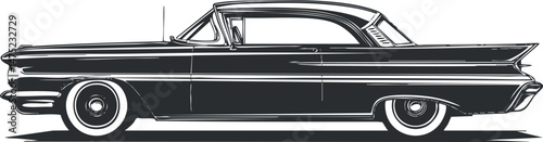 Side view illustration of a classic vintage coupe car in black and white style