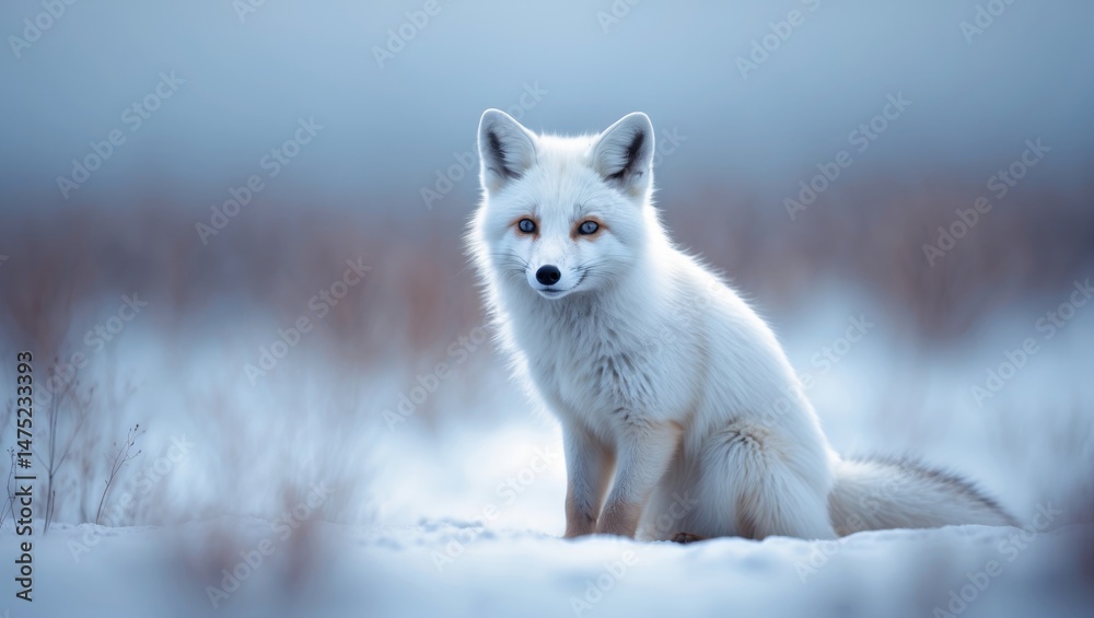 Obraz premium Snow-covered winter habitat with a white polar fox, capturing a stunning animal in a wildlife action scene from nature