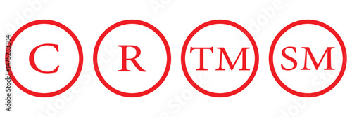 Set of trademark symbols including TM and R in a circle, representing intellectual property and brand protection.