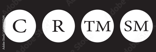 Set of trademark symbols including TM and R in a circle, representing intellectual property and brand protection.