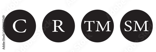 Set of trademark symbols including TM and R in a circle, representing intellectual property and brand protection.