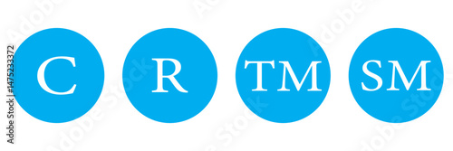 Set of trademark symbols including TM and R in a circle, representing intellectual property and brand protection.