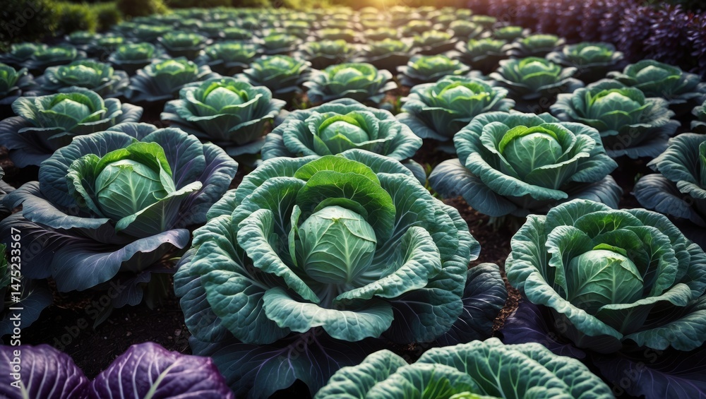 Fresh cabbage planting setup in garden during summer Fresh cabbage planting setup in garden during summer