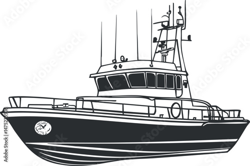 Illustration of a fishing boat or marine vessel used for sea transportation and fishing activities