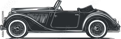 Side view illustration of a classic vintage convertible car with elegant retro design