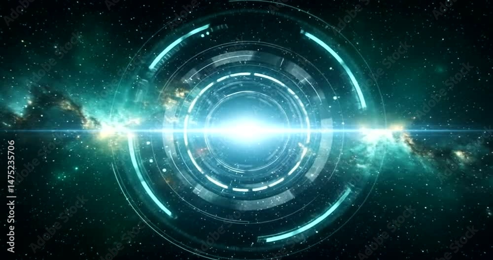 Rotating Light Portal Against Starry Space Background Animation