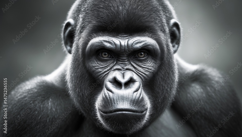 Obraz premium A captivating close-up black and white image of a monkey observing the camera.