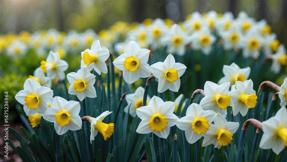 White narcissus perennials growing together in a meadow White narcissus perennials growing together in a meadow