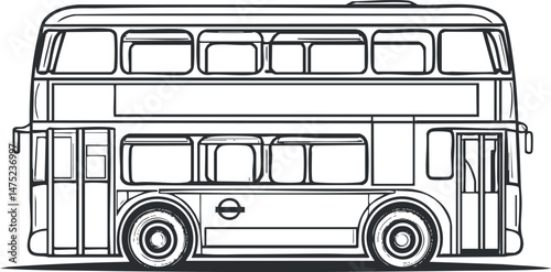 Side view outline illustration of a double decker bus used for public transportation and city travel