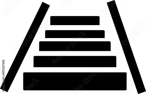 Surreal ladders. Abstract geometric elements of modern stairs, retro black monochrome stairs with geometric shapes. Vector isolated set, isolated on transparent background